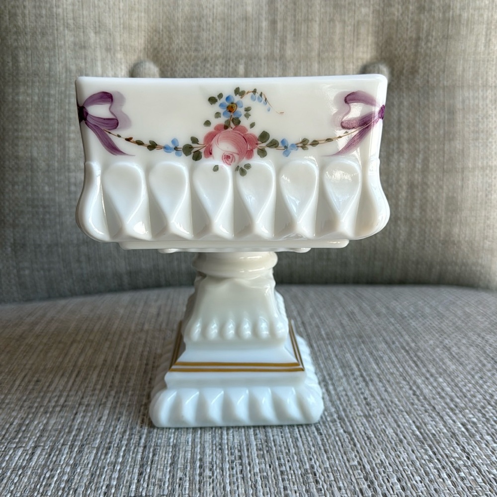 Westmoreland Milk Glass Wedding Bowl with Roses & Bows